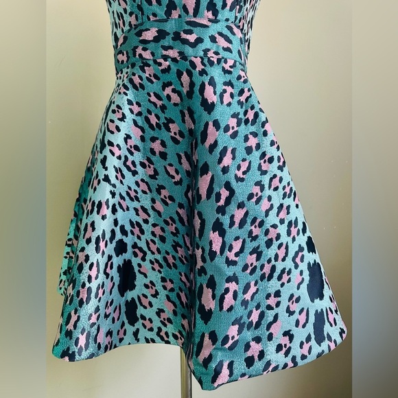 ZOE LTD Jacquard Turquoise METALLIC Leopard Print Girls Cheetah Dress New sz 16 - Picture 7 of 8